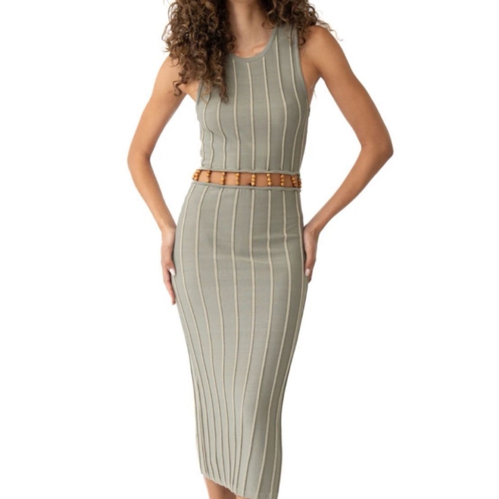 NWT‎ Adrienne Landae Women’s khaki Peek-A-Boo Dress S $245